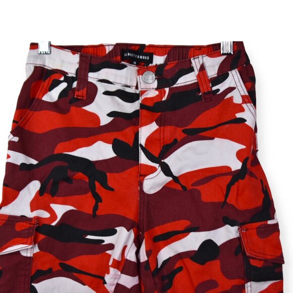 Almost Famous Pants M Womens Camoflauge Print Y2K 90s Cotton Blend Red Straight - Picture 2 of 10